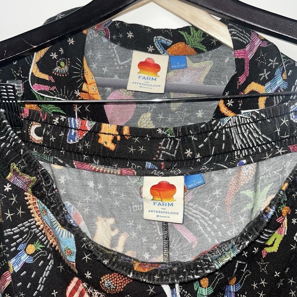 Anthropologie X Farm Rio Comic Pajama 2 Piece Set Shorts Button Up Womens Large - Picture 4 of 16